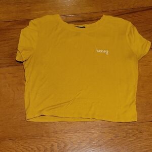 Forever 21 Honey Graphic Mustard Crop Top